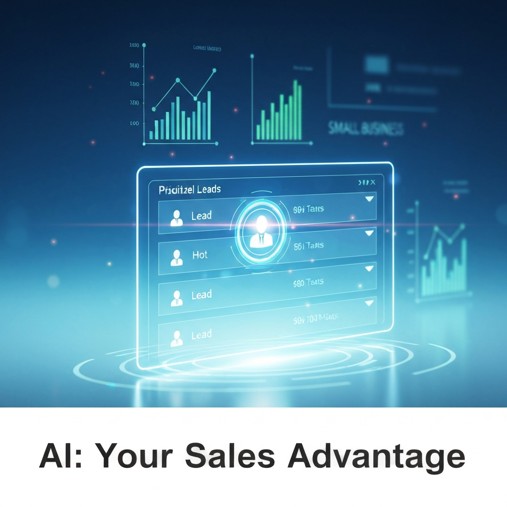A digital art illustration showing a glowing holographic interface with a prioritized list of leads, highlighting a top prospect, symbolizing AI Lead Scoring for Small Business: The Ultimate Guide to Sales Prioritization.